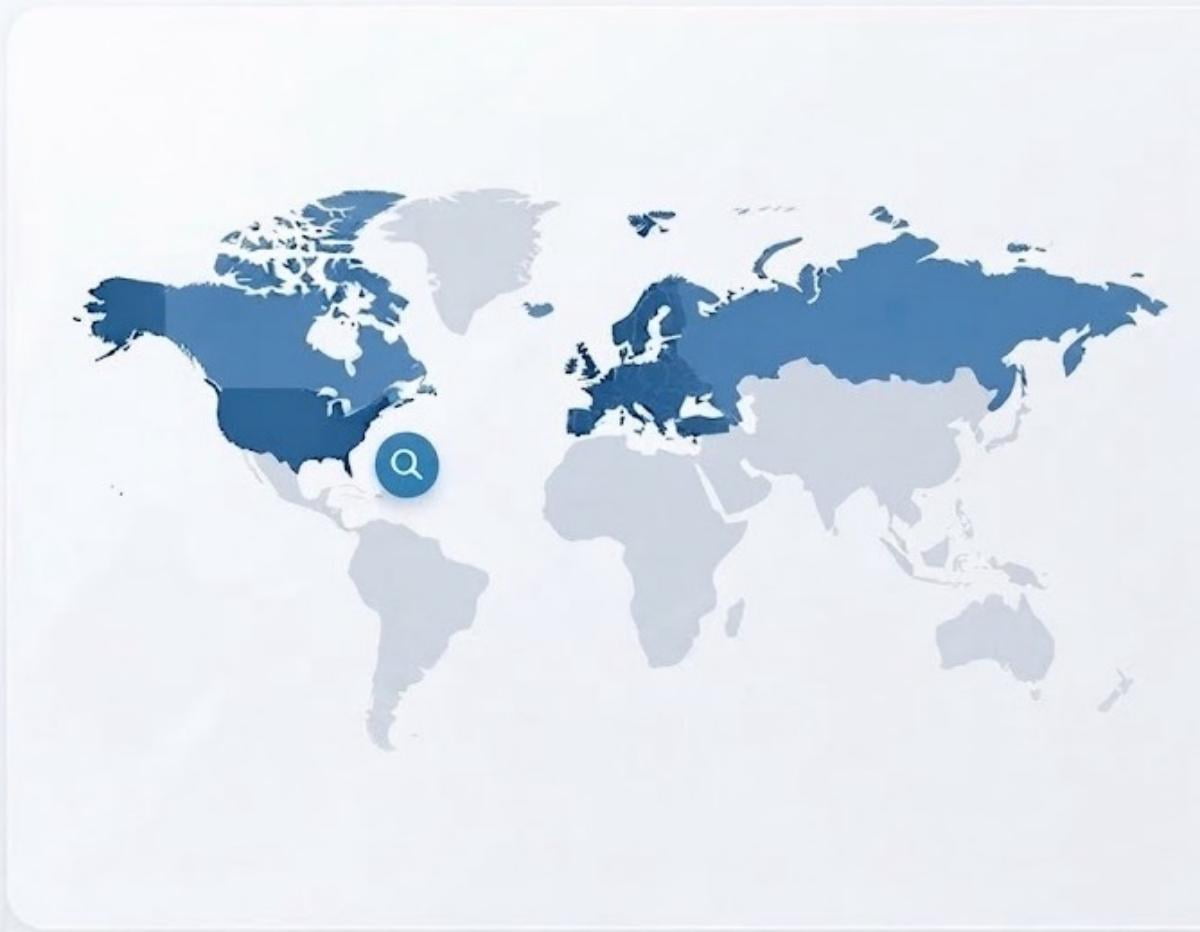 Market coverage map showing North America and Europe